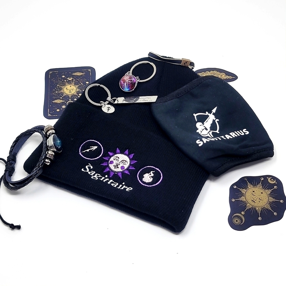 Sagittarius ✦ Zodiac Bundle ✦ Beanie Leather Bracelet Keychains Sticker & More